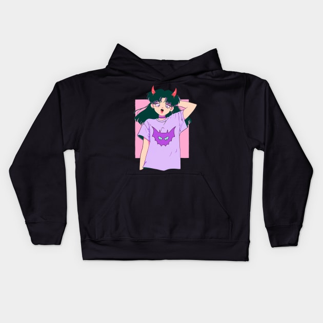 Cute Anime Demon Girl Kids Hoodie by DragonDream